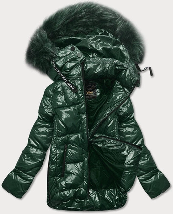 Lakierowana pikowana kurtka damska ciemnozielona (7697)