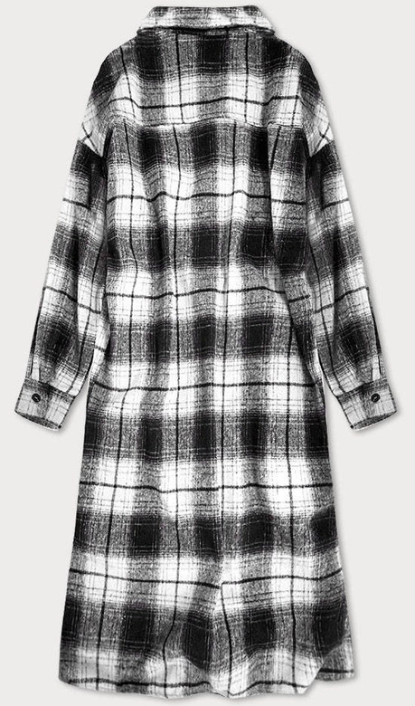 Koszulowy damski płaszcz w kratę czarno-biały (8424)