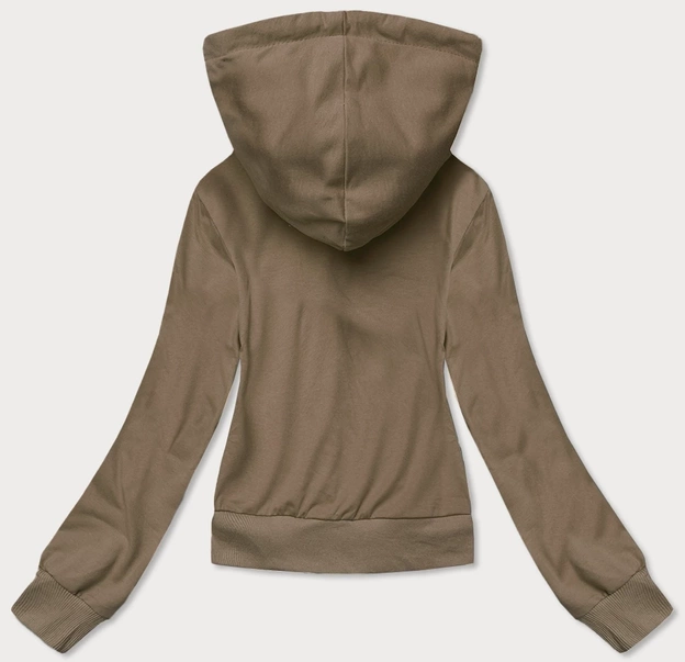 Krótka bluza dresowa z kapturem ciemny beż (8B939-91)