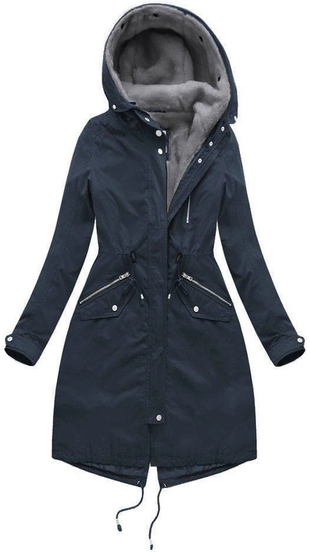 DŁUGA ZIMOWA PARKA DAMSKA Z PODPINKĄ GRANATOWO-SZARA (1802)