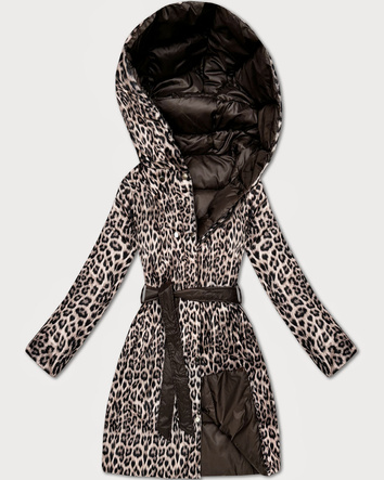 Dwustronna kurtka zimowa plus size czekoladowa/panterka (M6-6008-103)