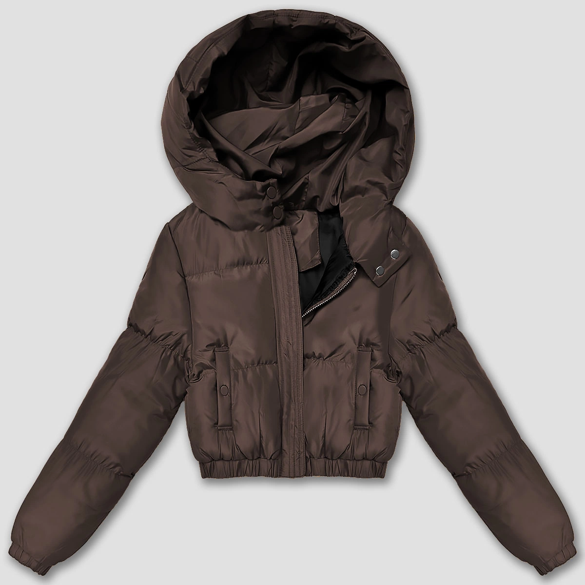 Krótka kurtka zimowa puffer J Style czekoladowa mat (5M3360-158)
