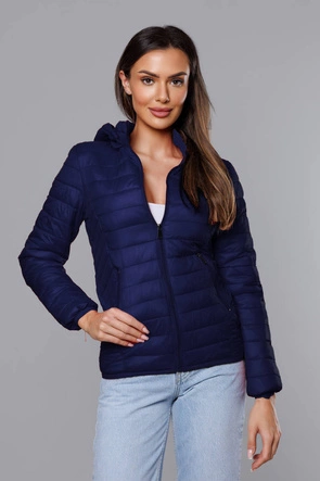 Pikowana kurtka damska z kapturem granatowa (B0124-3)