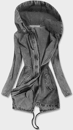 Długa jeansowa damska kurtka z kapturem czarna (C122-H)