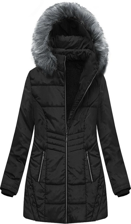 DŁUŻSZA PIKOWANA KURTKA Z KAPTUREM CZARNA (B2625-30)