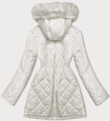 Dwustronna kurtka damska pikowana - futro ecru (H-897-11)