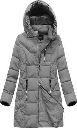 DŁUŻSZA ZIMOWA KURTKA DAMSKA Z KAPTUREM SZARA (B9902)