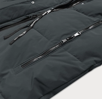 Długa zimowa kurtka damska na futerku LHD grafitowa (LHD-24571)