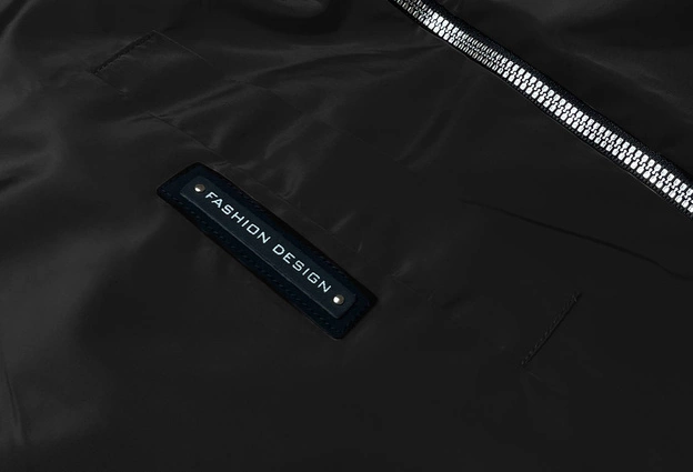 Cienka kurtka damska z ozdobną lamówką czarna (B8145-1)