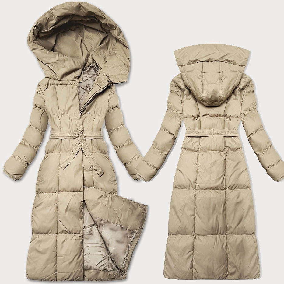 Zimowa damska kurtka z paskiem J Style jasny beżowy (5M3227-62)