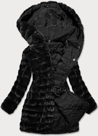 LEKKA KURTKA ZIMOWA DAMSKA FUTRO 2 W 1 CZARNA (39039)