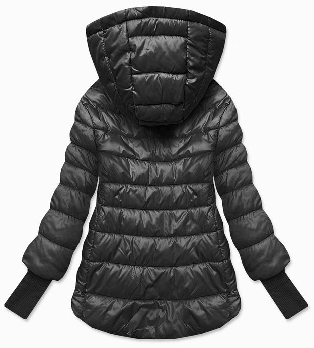 Krótka kurtka damska z dzianinowymi ściągaczami grafitowa (P22/P3-6636/P3-6023-27)