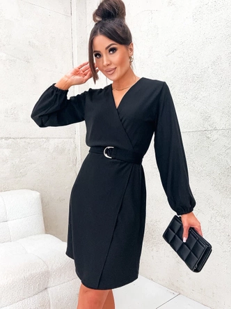 Elegancka sukienka kopertowa czarna (8251)