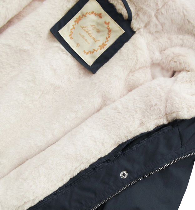 Zimowa damska parka z podpinką i kapturem granatowa (7626)