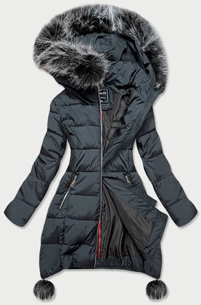 KURTKA DAMSKA ZIMOWA Z WYDŁUŻONYMI BOKAMI GRAFITOWA (GWW1716X)