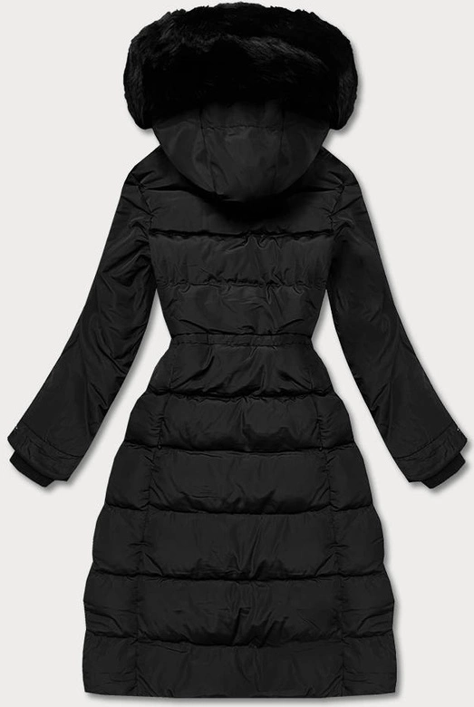 Długa ciepła kurtka damska czarna (W643)