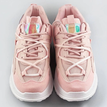 Sneakersy damskie z podwójnymi sznurówkami różowe (7001)