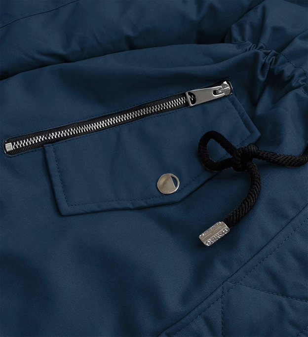 Dwustronna damska kurtka zimowa z kapturem granatowo-różowa (w631)