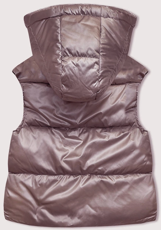 Krótki bezrękawnik damski z kapturem pudrowy róż (B8156-81)