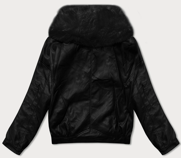 Skórzana kurtka z dużym futrzanym kołnierzem Glakate czarna (LU98090#)