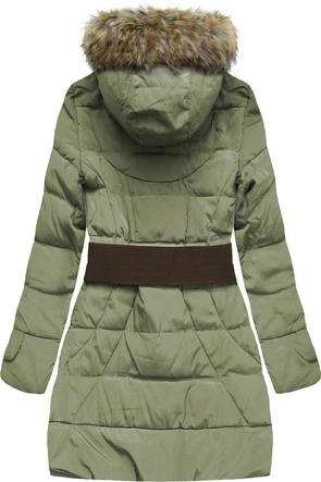 ZIMOWA KURTKA DAMSKA Z KAPTUREM I PASKIEM KHAKI (1976)