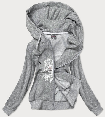 Bluza dresowa z ozdobną aplikacją kwiaty szara (58078)