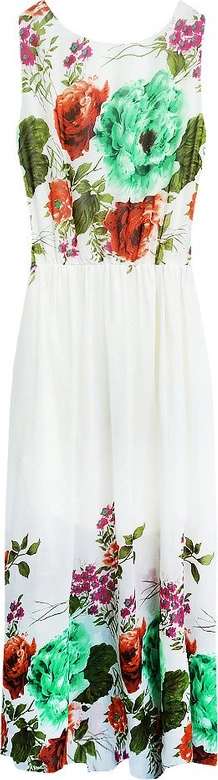 SZYFONOWA SUKIENKA W KWIATY ECRU-ZIELONA (0821)