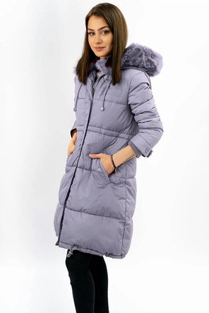 Długa damska kurtka zimowa z kapturem wrzosowa (7752)