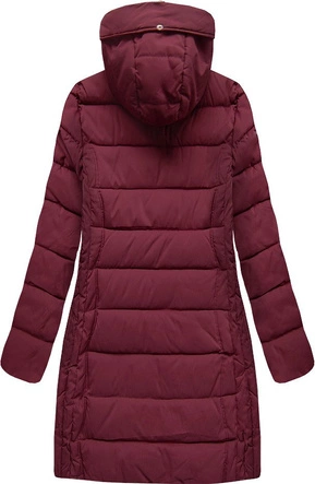 DŁUŻSZA PIKOWANA DAMSKA KURTKA ZIMOWA Z KAPTUREM BORDOWA (B9502)