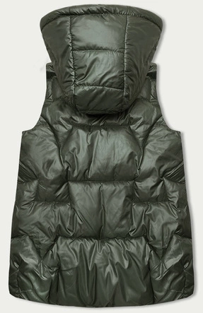 Bezrękawnik damski z kapturem khaki (B8171-11)