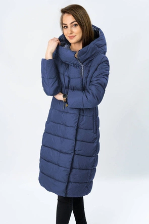 ZIMOWA DŁUGA PIKOWANA KURTKA DAMSKA GRANATOWA (7704BIG)