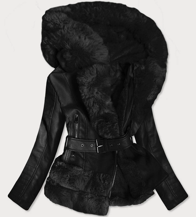 RAMONESKA Z FUTRZANYM KAPTUREM CZARNA (0585)