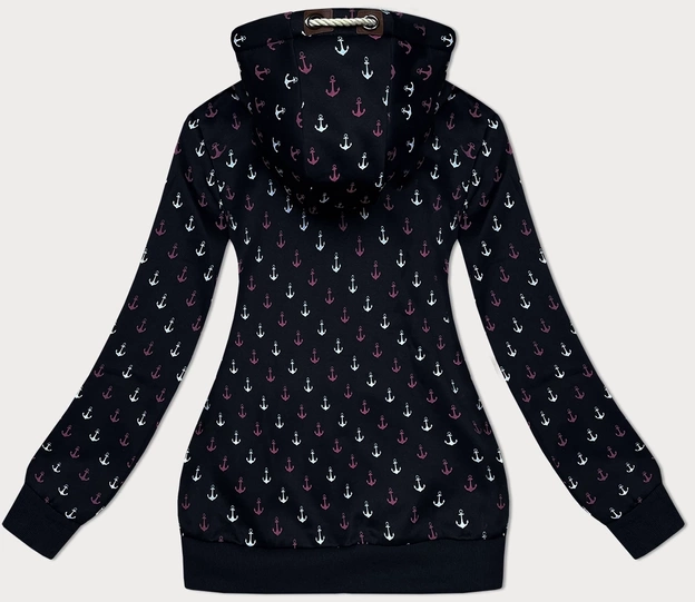 Ciepła rozpinana bluza w kotwice czarna (2307)
