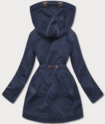 Zimowa parka damska z wstawkami z ekoskóry granatowa (2M-21A93)