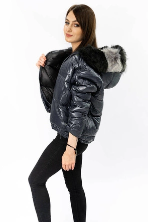 DWUSTRONNA KURTKA DAMSKA GRAFITOWA (B9555)