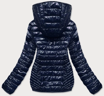 Pikowana kurtka damska z kapturem granat (b9752)