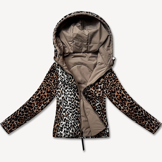 Krótka luźna kurtka z motywem panterki Miss TiTi ciemny beż (25898)