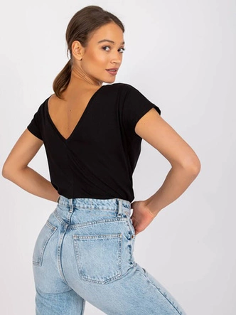 T-shirt basic z dekoltem z tyłu Feel Good czarny (4662-22)