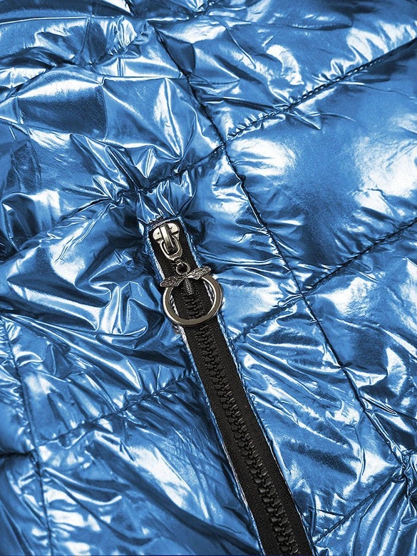 KRÓTKA BŁYSZCZĄCA DWUSTRONNA KURTKA DAMSKA NIEBIESKA (B9542)