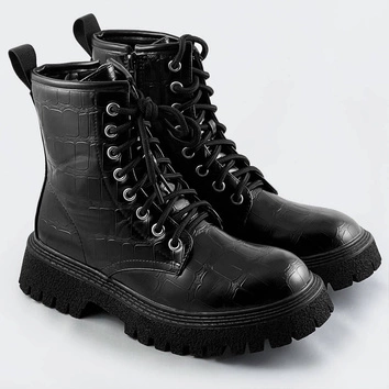 Damskie sznurowane botki krokodyl czarne (a9897)