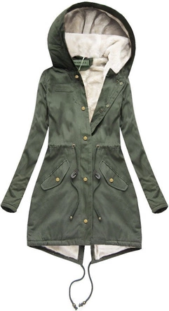 BAWEŁNIANA PARKA Z FUTREM KHAKI-BIAŁA (6128)