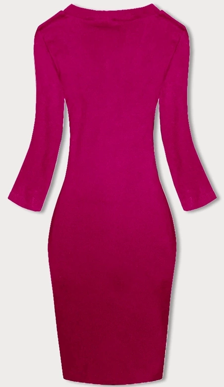 Dopasowana sukienka w prążki z okrągłym dekoltem fuksja (5131-08)