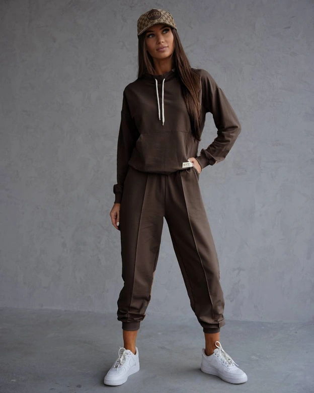 Komplet dresowy bluza ze stójką i spodnie czekoladowy (82162)