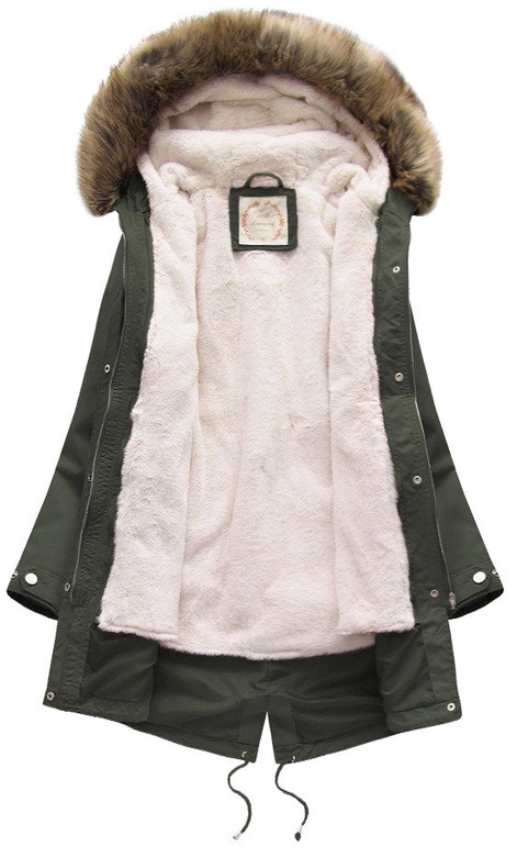 Zimowa damska parka z podpinką i kapturem army (7626)