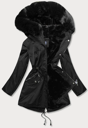 KURTKA ZIMOWA DAMSKA Z FUTRZANĄ PODSZEWKĄ CZARNA (B2718-1)