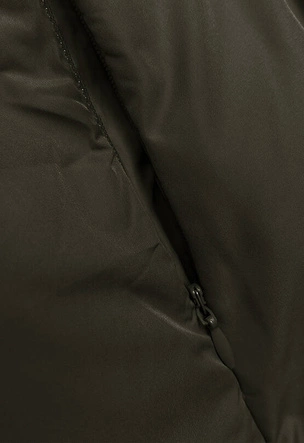 Dwustronny bezrękawnik oversize z kapturem khaki-czarny (V724)