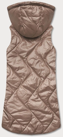 Bezrękawnik damski z kapturem ciemny beżowy (B0129-12)