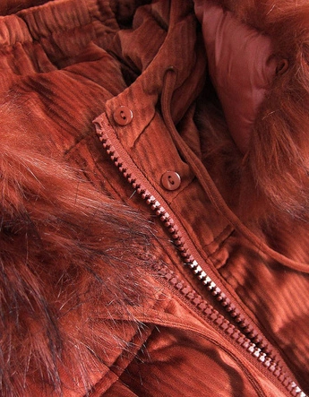 Sztruksowa damska kurtka z kapturem ruda (7696)