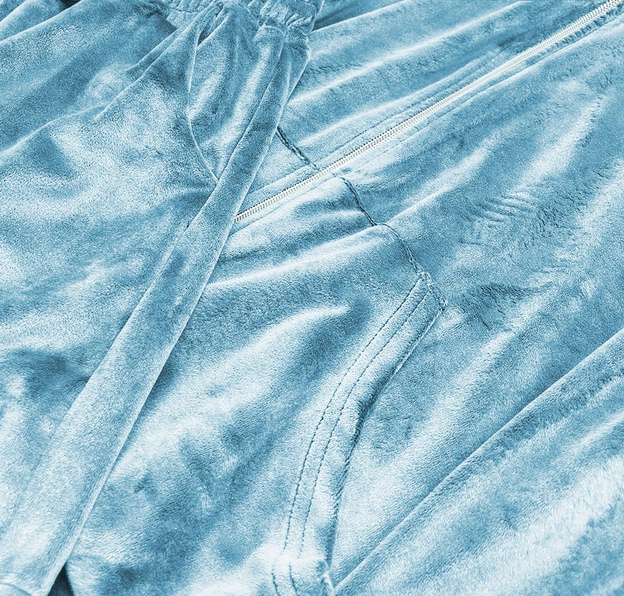 WELUROWY KOMPLET DRESOWY DAMSKI BLUZA + SZORTY BŁĘKITNY (753ART)