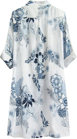 KOSZULOWA TUNIKA W KWIATY BIAŁO-NIEBIESKA (369ART)